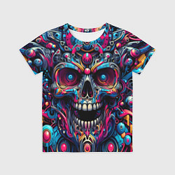Футболка детская Colorful cyber skull - pattern, цвет: 3D-принт