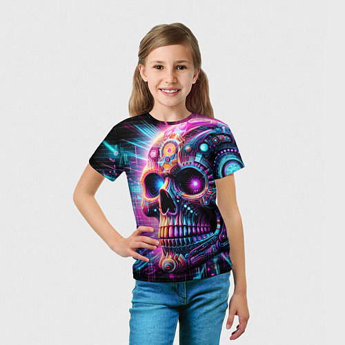Детская футболка Neon cyber skull / 3D-принт – фото 5
