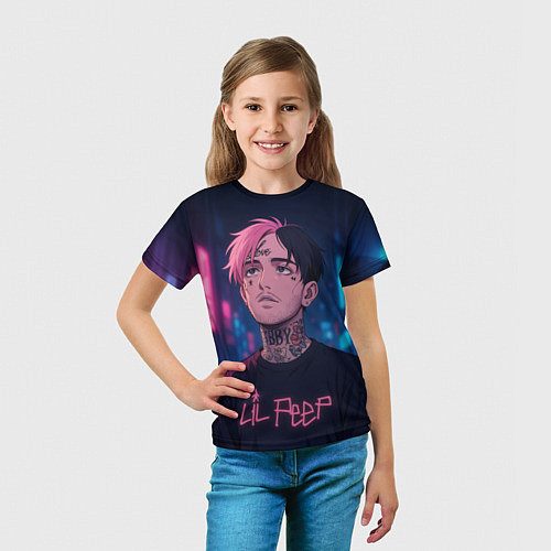 Детская футболка LiL Peep - Неоновый аниме арт / 3D-принт – фото 5