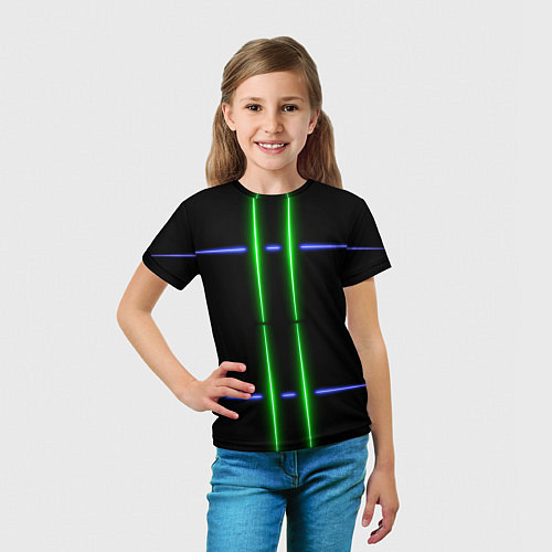 Детская футболка Neon black light blue green line / 3D-принт – фото 5