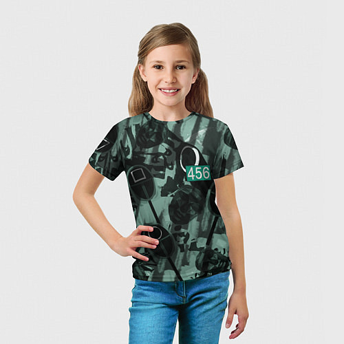 Детская футболка Номер 456 на фоне масок игры в кальмара / 3D-принт – фото 5