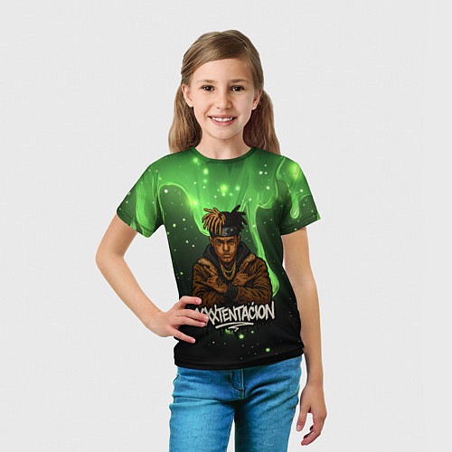 Детская футболка XXXTentacion на фоне зеленой краски / 3D-принт – фото 5