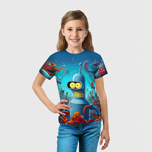 Детская футболка Робот-сгибальщик Бендер среди монстров - нейроарт / 3D-принт – фото 5