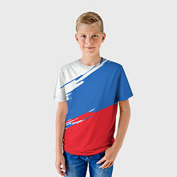 Футболка детская Белый Синий Красный, цвет: 3D-принт — фото 2