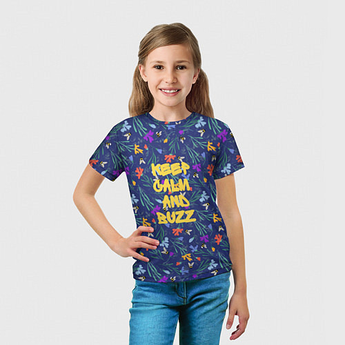 Детская футболка Keep calm and buzz - пчелы и цветы / 3D-принт – фото 5