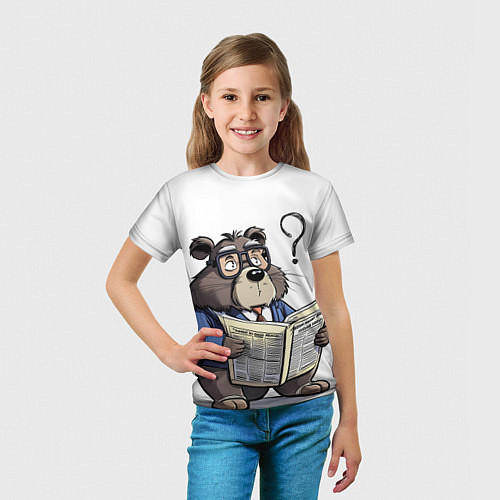 Детская футболка Бобр - интеллигент с газетой / 3D-принт – фото 5