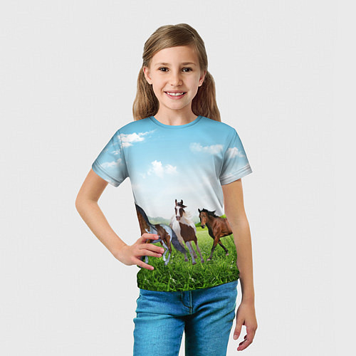 Детская футболка Лошади в степи / 3D-принт – фото 5
