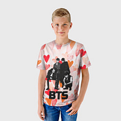 Футболка детская BTS на фоне сердечек, цвет: 3D-принт — фото 2