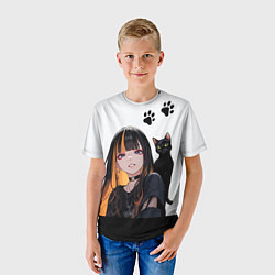 Футболка детская Девушка и кот, цвет: 3D-принт — фото 2