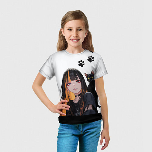 Детская футболка Девушка и кот / 3D-принт – фото 5