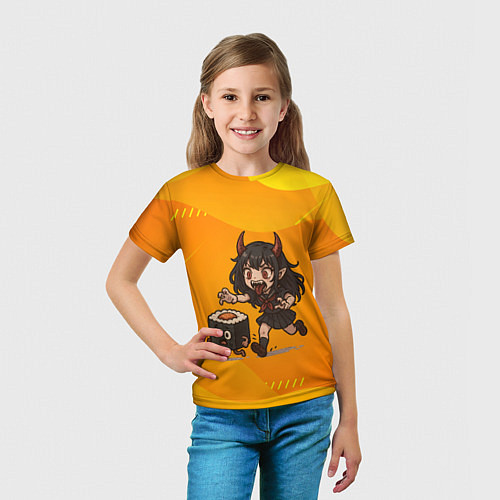 Детская футболка Девочка дьявол бежит за роллом / 3D-принт – фото 5