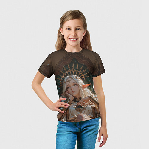 Детская футболка Беловолосая королева эльфов на троне / 3D-принт – фото 5