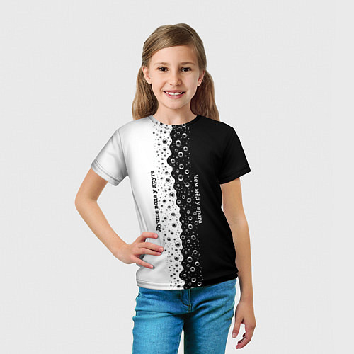 Детская футболка Лучше вода у друга черно-белый узор / 3D-принт – фото 5