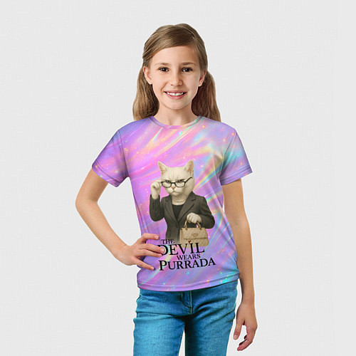 Детская футболка Дьявол носит Пурада пародия с белой кошкой / 3D-принт – фото 5