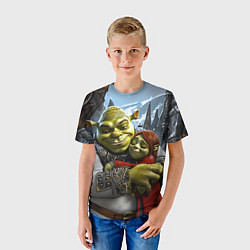 Футболка детская Шрек и Фиона в обнимку зимой, цвет: 3D-принт — фото 2