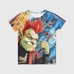 Футболка детская Панк Шрек на фоне домов, цвет: 3D-принт