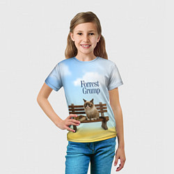 Футболка детская Пародия Форрест Гамп - кот на скамейке, цвет: 3D-принт — фото 2