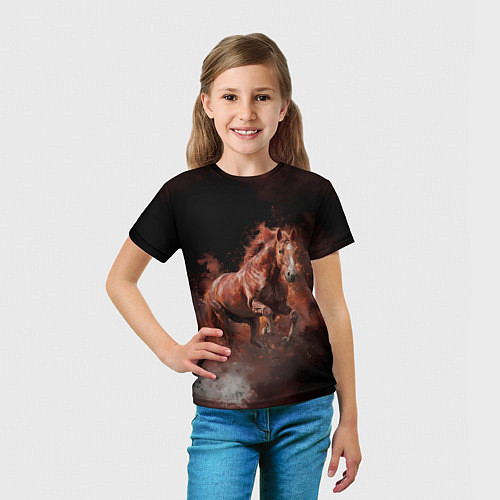 Детская футболка Коричневая лошадь в прыжке / 3D-принт – фото 5