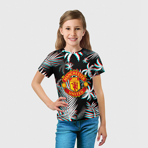 Детская футболка Манчестер Юнайтед тропики глитч / 3D-принт – фото 5