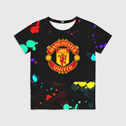 Футболка детская Манчестер Юнайтед краски неон, цвет: 3D-принт