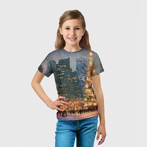 Детская футболка Москва - сити и новогодняя елка / 3D-принт – фото 5