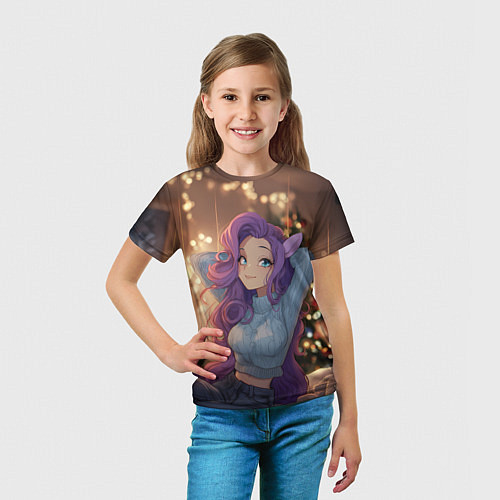 Детская футболка Девушка в образе лошадки на новый год / 3D-принт – фото 5