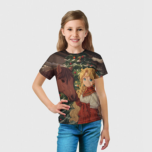 Детская футболка Аниме девочка с лошадкой встречают Новый год / 3D-принт – фото 5