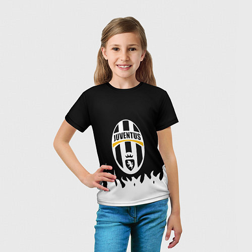 Детская футболка Ювентус белый огонь текстура / 3D-принт – фото 5