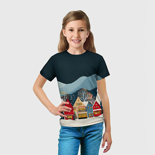 Детская футболка Новогодний городок в горах / 3D-принт – фото 5