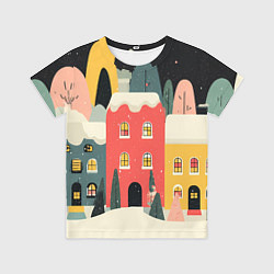 Футболка детская Разноцветные новогодние дома, цвет: 3D-принт