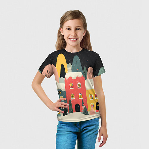 Детская футболка Разноцветные новогодние дома / 3D-принт – фото 5