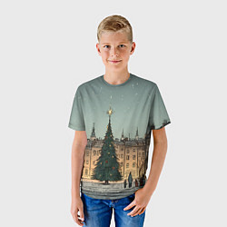 Футболка детская Новогодняя елка во дворе, цвет: 3D-принт — фото 2