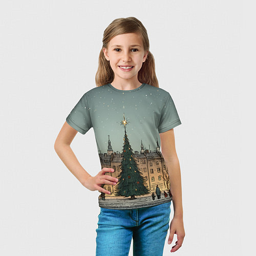 Детская футболка Новогодняя елка во дворе / 3D-принт – фото 5