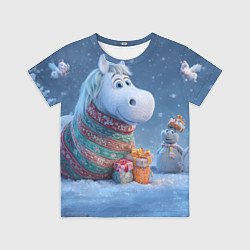 Футболка детская Новогодняя лошадь с подарками, цвет: 3D-принт