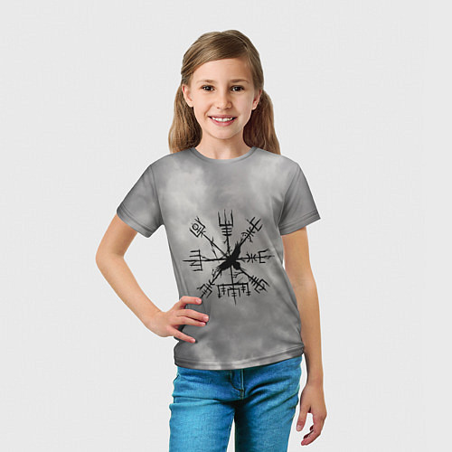 Детская футболка Мистический ворон в руническом компасе вегвизир / 3D-принт – фото 5