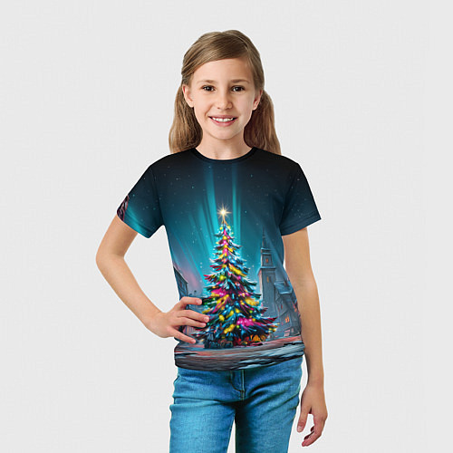 Детская футболка Новогодняя елка в гирляндах / 3D-принт – фото 5