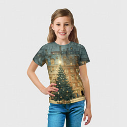 Футболка детская Новогодний старый город, цвет: 3D-принт — фото 2