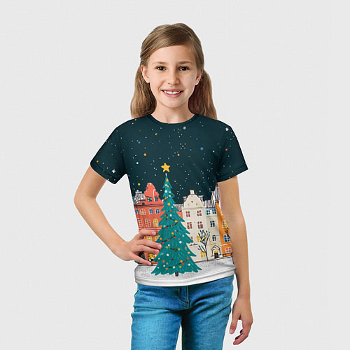 Детская футболка Новогодняя ночь в городе / 3D-принт – фото 5