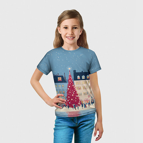 Детская футболка Новогоднее гуляние у красной елки / 3D-принт – фото 5