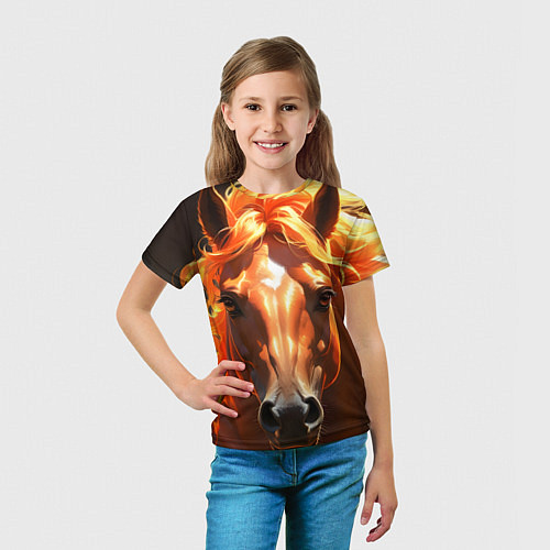 Детская футболка Портрет огненной лошади / 3D-принт – фото 5