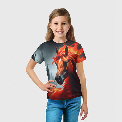 Детская футболка Огненная лошадь на сером / 3D-принт – фото 5
