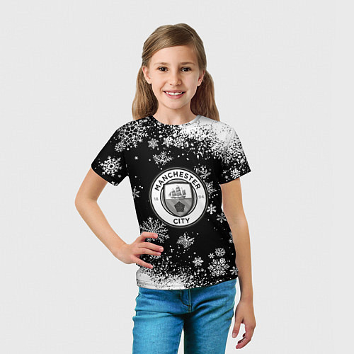 Детская футболка Манчестер сити снежинки новый год / 3D-принт – фото 5