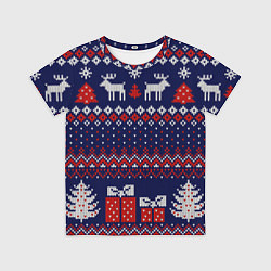 Футболка детская Новогодний вязаный паттерн, цвет: 3D-принт