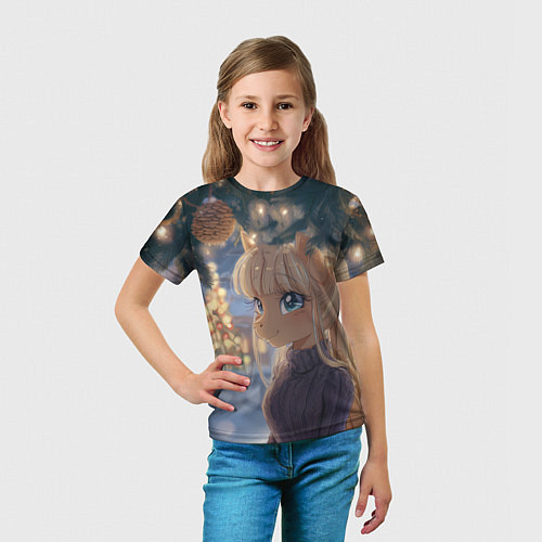 Детская футболка Новогодняя анимешная лошадка / 3D-принт – фото 5