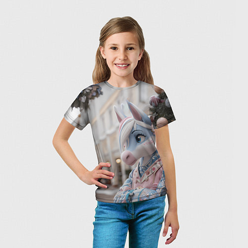 Детская футболка Новогодняя лошадка у елки / 3D-принт – фото 5