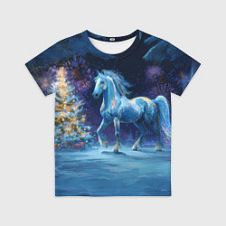 Футболка детская Сияющая новогодняя лошадка, цвет: 3D-принт