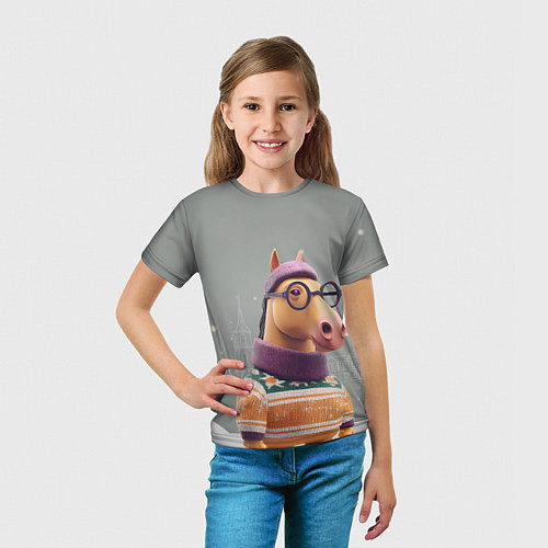 Детская футболка Новогодняя лошадка хипстер / 3D-принт – фото 5