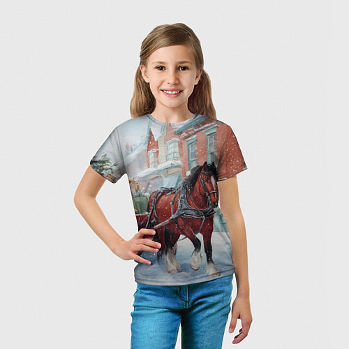 Детская футболка Лошадка с новогодней повозкой / 3D-принт – фото 5