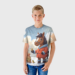 Футболка детская Лошадка на зимней прогулке, цвет: 3D-принт — фото 2