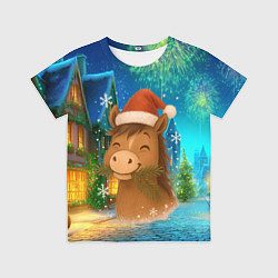 Футболка детская Новогодняя лошадка жует елочные ветки, цвет: 3D-принт